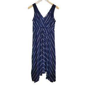 Motherhood Maternity Navy Blue White Stripe Asymmetrical Hem Maxi Dress M